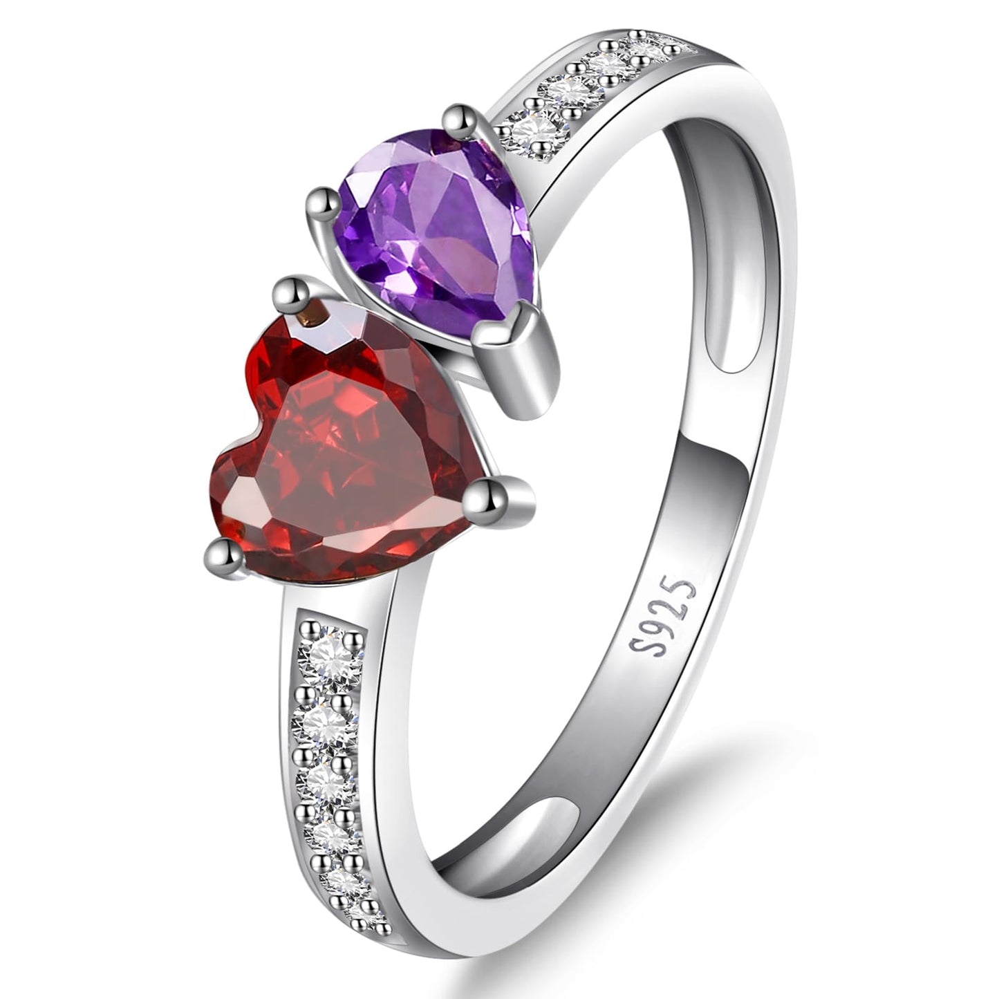 ETERMBOL 2 Birthstone Halo Ring for Women Created Ruby&Amethyst Statement Ring for Women 925 Sterling Silver Promise Ring for Her Anniversary Valentines Size 5