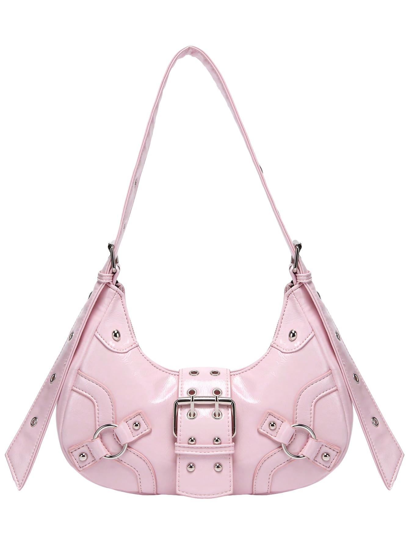 Verdusa Womens Studded PU Leather Clutch Shoulder Tote Handbag Adjustable Strap Boho Bags Pink One-Size
