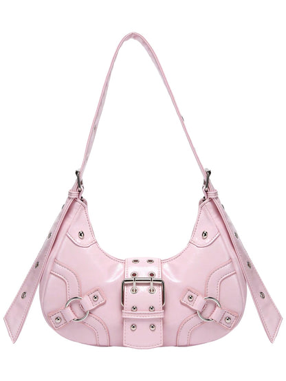 Verdusa Womens Studded PU Leather Clutch Shoulder Tote Handbag Adjustable Strap Boho Bags Pink One-Size