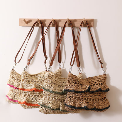 Colorful Ruffle Lace Straw Shoulder Bag for Summer