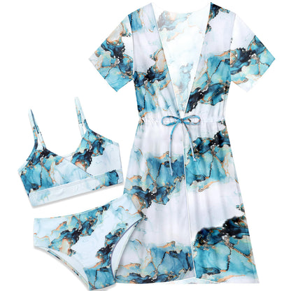 KANGKANG Girls Swimsuit Girls Bathing Suits Size 10-12 3 Piece Tropical Print Bathing Suits for Teens with Quick Dry Girls Swimwear Cover Up 11-12T
