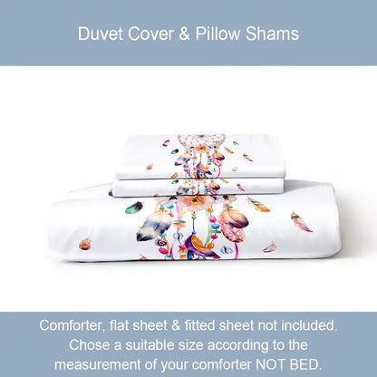 3pcs Dream Catcher Watercolor Feather Duvet Cover Set