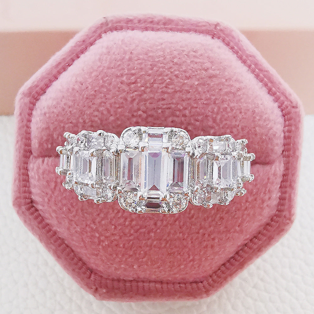 Fashion Square Diamond Zircon Copper Ring for Women