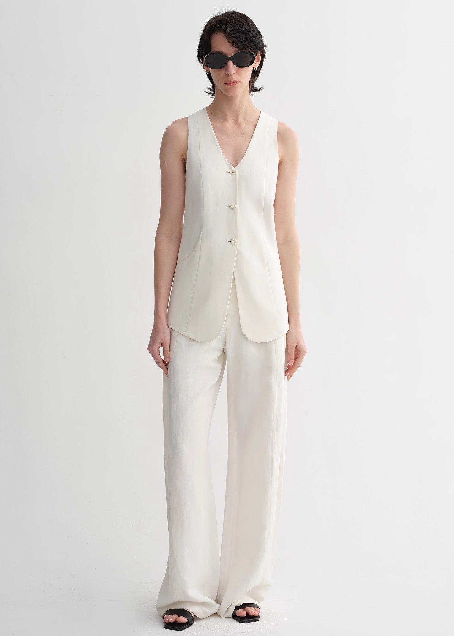Mulberry silk linen V-neck vest summer suit for women