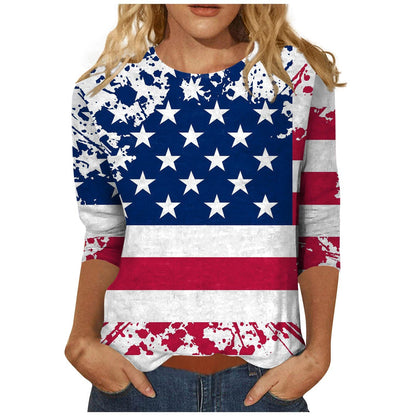 Independence DayY2k Clothes Placed Recently by Me Patriotic Shirts for Women 3/4 Length Sleeve Women Summer Tops 2024 Trendy 4 th of July Outfits Peime Red White and Blue American Flag(Al-BlueXXL)