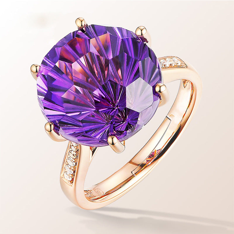 Fashionable Amethyst Turtle Face Ring with Six Claws