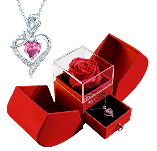 White Gold Necklace with Real Rose - Simple Design (One Piece)