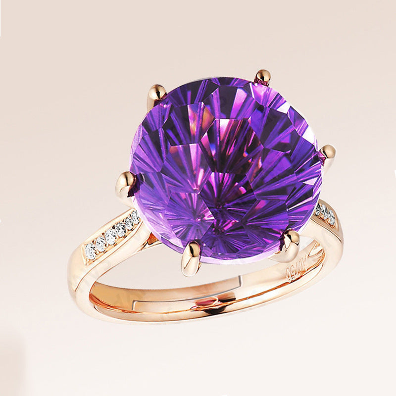 Fashionable Amethyst Turtle Face Ring with Six Claws
