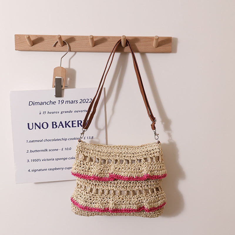 Colorful Ruffle Lace Straw Shoulder Bag for Summer