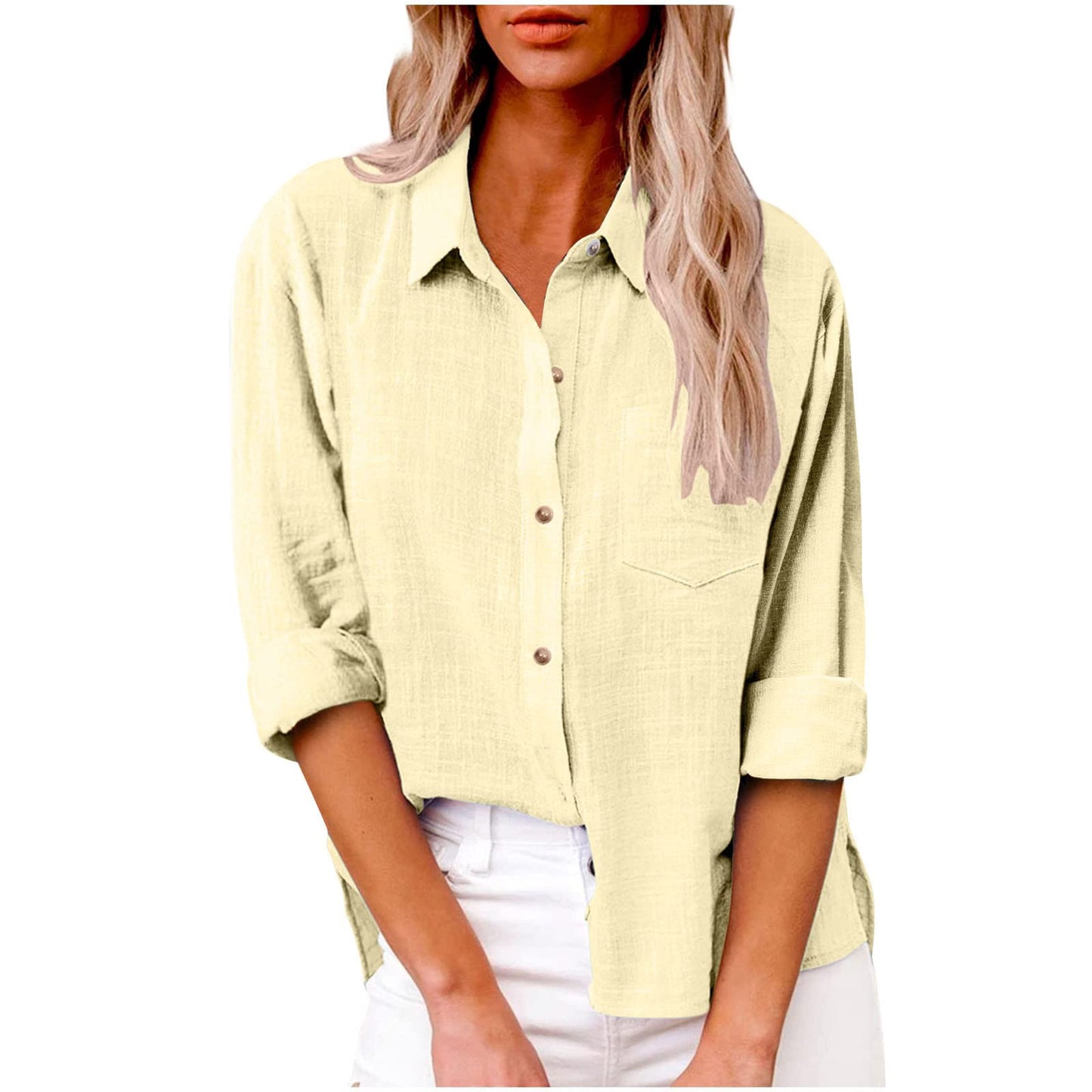 Linen Shirts for Women Summer Long Sleeve Lapel Button Down Blouse Lightweight Gauze Loose Casual Fashion Shirt Clothes