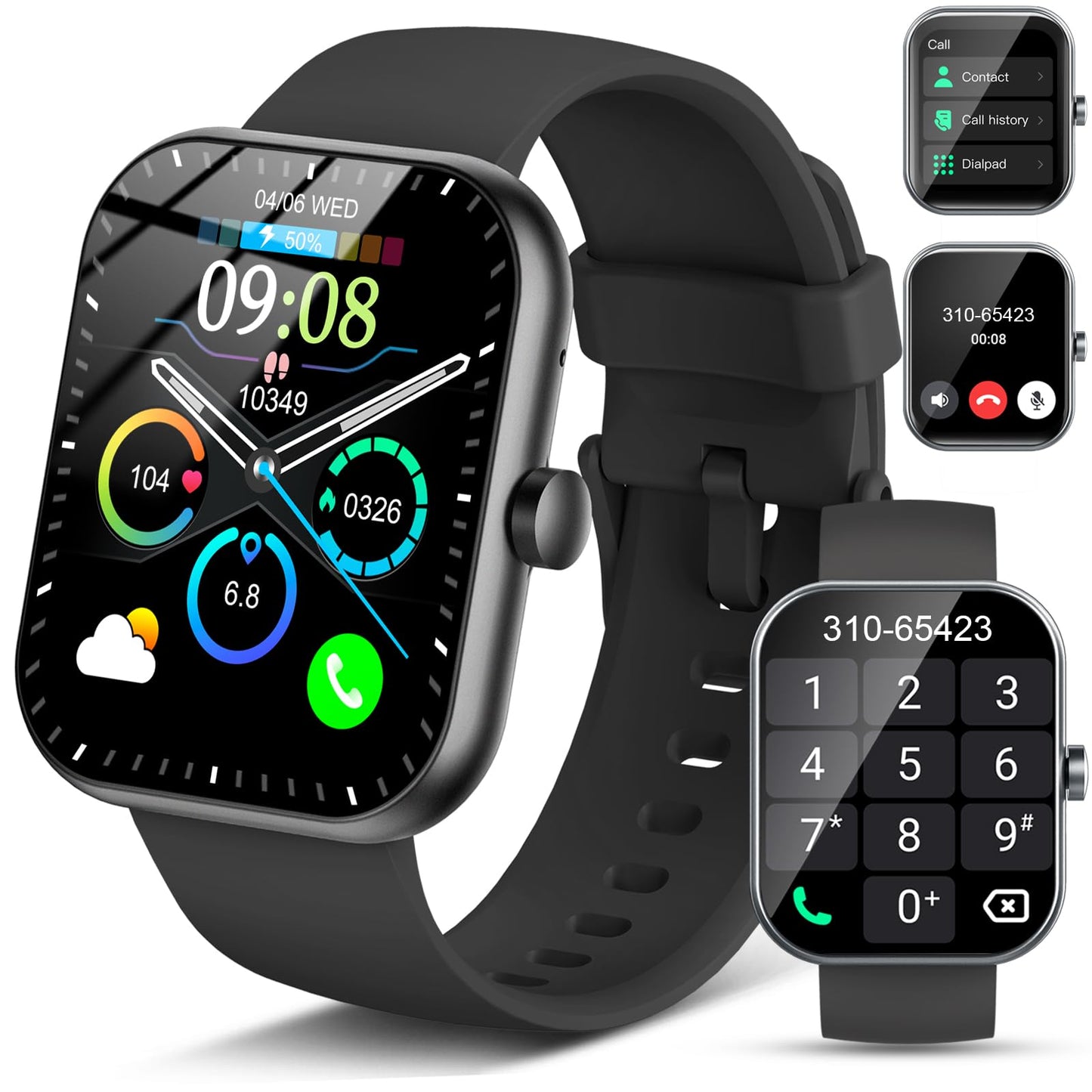 Smartwatch Herren Damen 196" HD Fitnessuhr Smart Watch mit Telefonfunktion Fitness Tracker Sportuhr mit Pulsmesser Schlafmonitor Schrittzähler 113+Sportmodi IP68 Wasserdicht Uhr für iOS Android