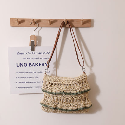 Colorful Ruffle Lace Straw Shoulder Bag for Summer