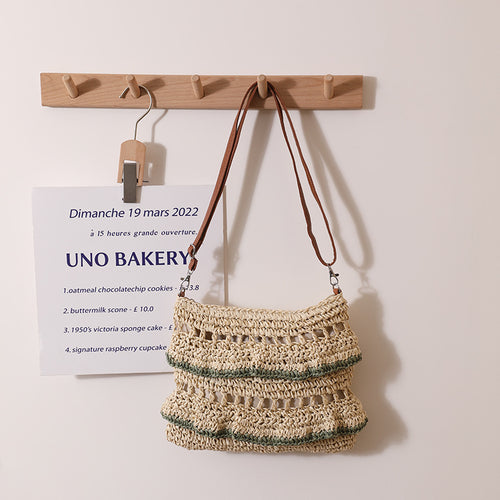 Colorful Ruffle Lace Straw Shoulder Bag for Summer