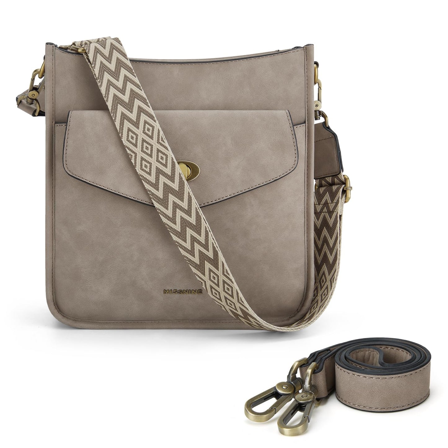 Missnine Crossbody Bags for Women Trendy Vegan Leather Shoulder Bag Hobo Purses Handbags with 2 Shoulder Straps Khaki