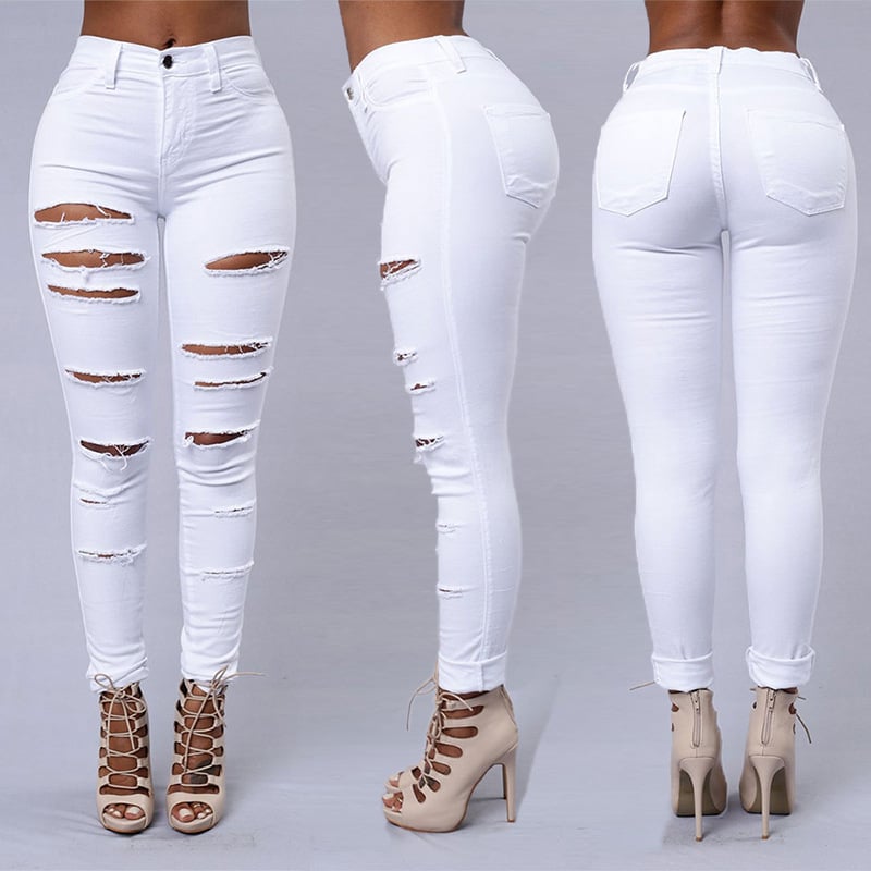 High Waist Ripped Skinny Jeans for Women