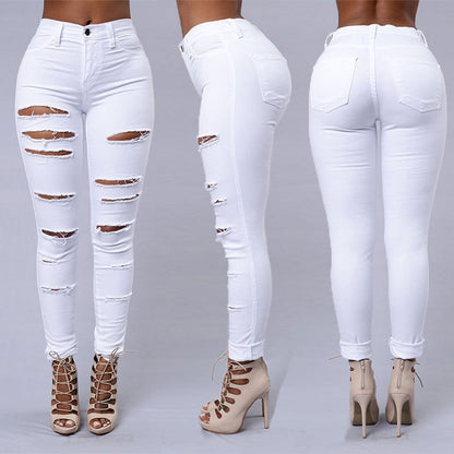 High Waist Ripped Skinny Jeans for Women