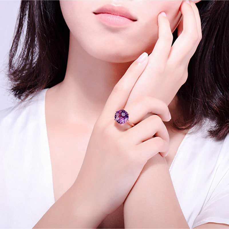Fashionable Amethyst Turtle Face Ring with Six Claws