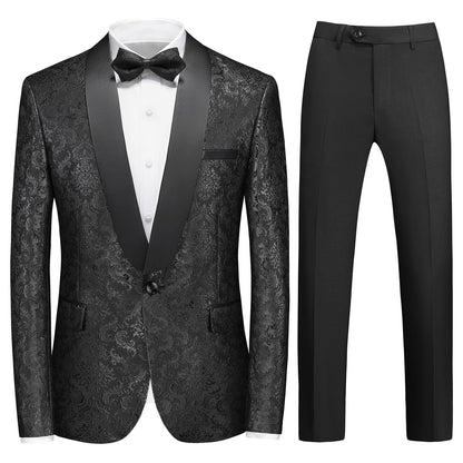 Rogers & Morris Tuxedo Suits for Men Paisley Floral 2 Piece Set Baroque Patterm Jacket and Black Pants Black M