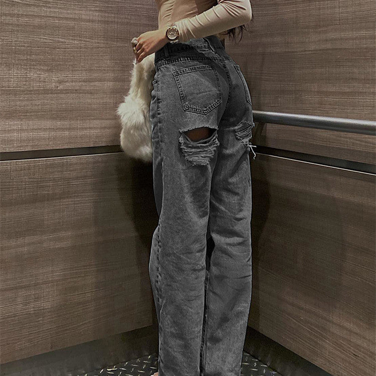High Waist Ripped Slim Jeans for Women