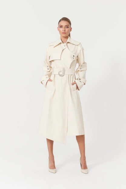 JENDUE Chaby Denim Jacket Trench Coat - Women's Long Coat