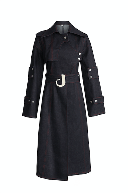 JENDUE Chaby Denim Jacket Trench Coat - Women's Long Coat