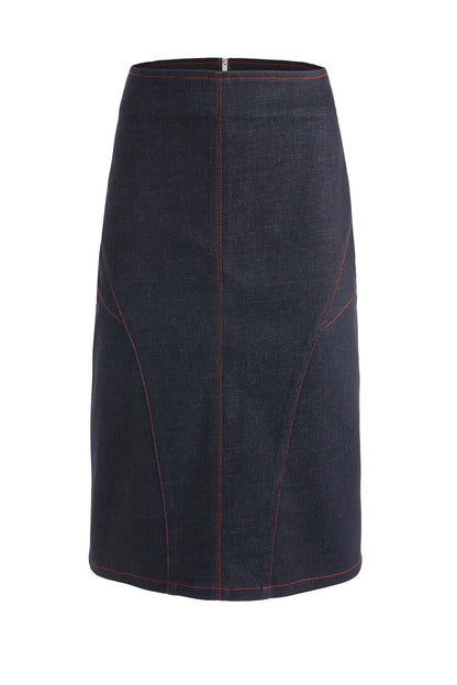 JENDUE Davidson Denim Skirt - Classic Dark Wash Pencil Skirt