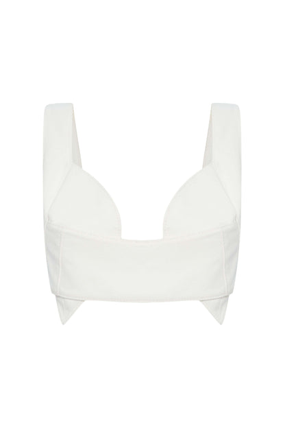 JENDUE Elena Denim Crop Top - Chic White Denim Bra Top