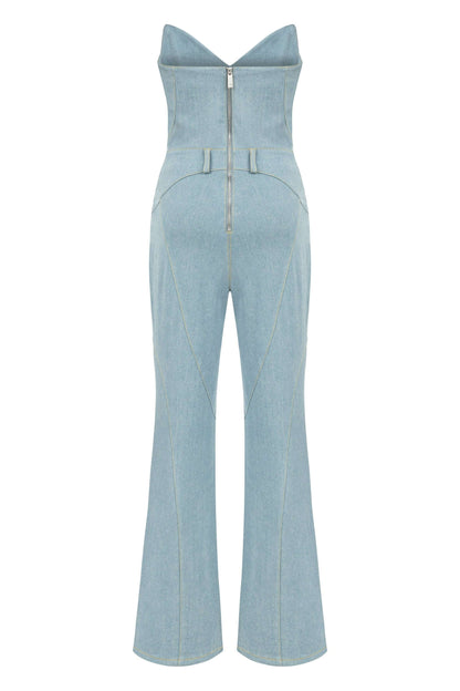 JENDUE Marvel Maxi Denim Jumpsuit - Strapless, Cut-Out