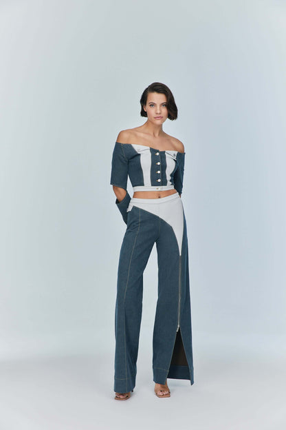 JENDUE Monte Wide Leg Denim Jeans - Unique Zip Detail