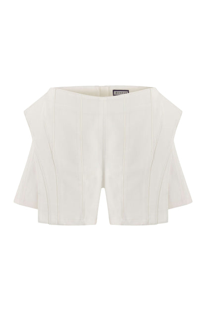 JENDUE Ron 3D Denim Mini Short - White Sculptural Design