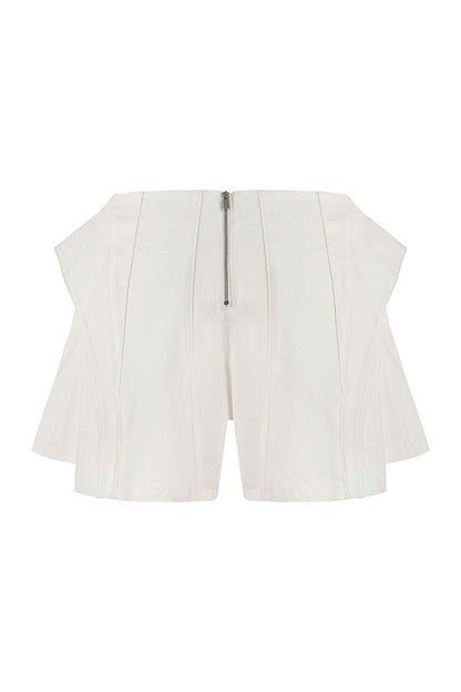 JENDUE Ron 3D Denim Mini Short - White Sculptural Design