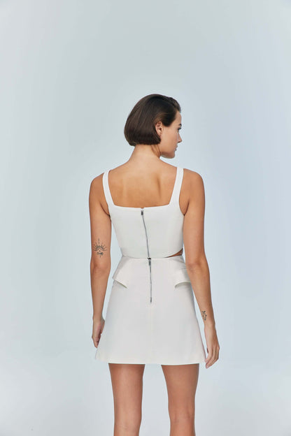 JENDUE Ron Crop Denim Top - Stylish White Asymmetrical Top