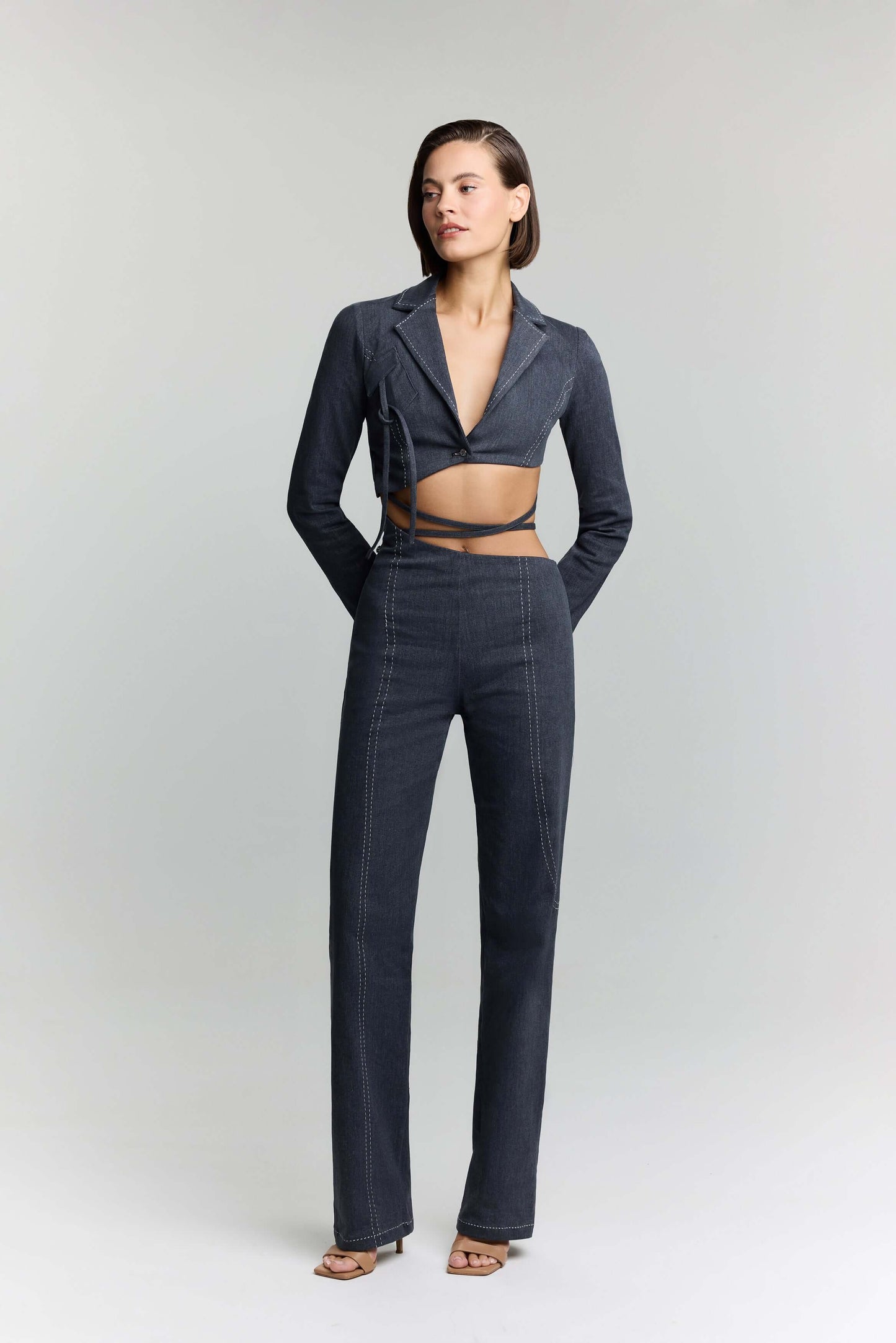 JENDUE Serendipity Denim Jacket - Cropped Lace-Up Style