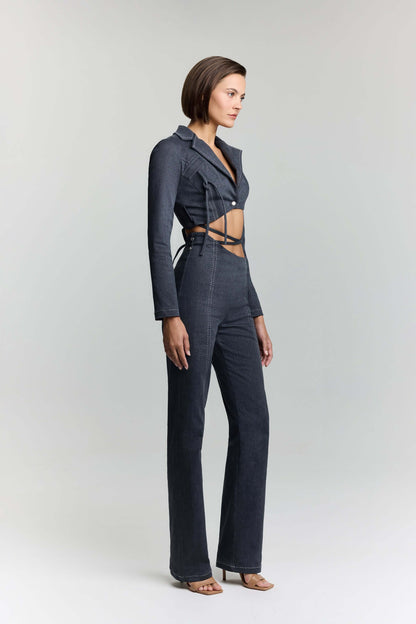 JENDUE Serendipity Denim Jacket - Cropped Lace-Up Style