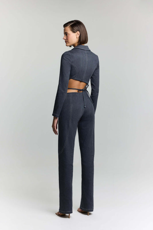 JENDUE Serendipity Denim Jacket - Cropped Lace-Up Style