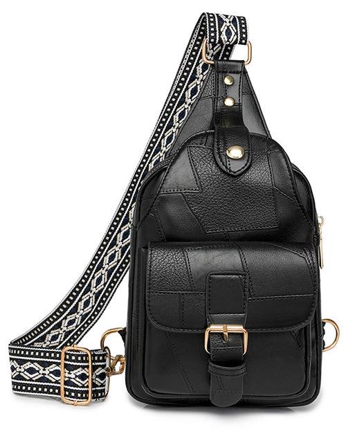 Crossbody Bags for Women Small Leather Sling Bag for Women Fanny Packs Chest Bag With Guitar Strap (Black)
