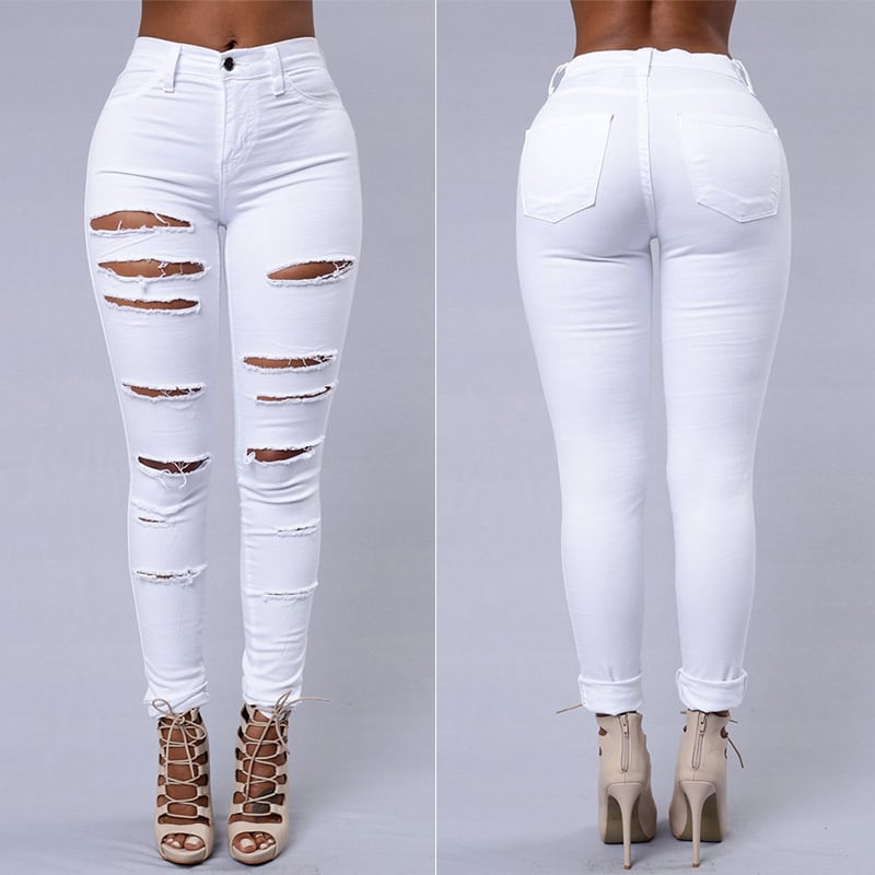 High Waist Ripped Skinny Jeans for Women