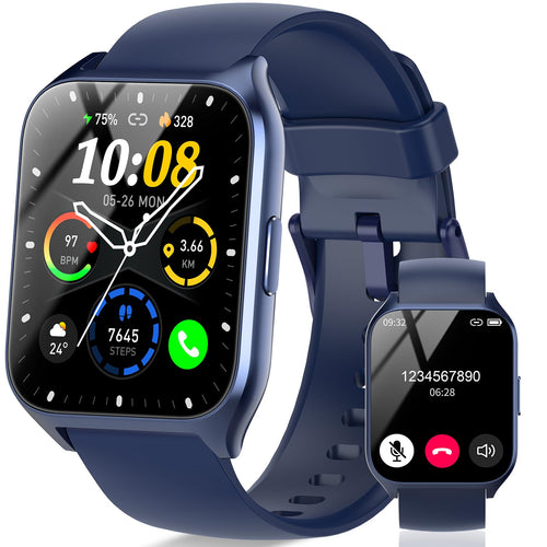 Smartwatch Herren Damen 185" HD Touchscreen Smart Watch mit Telefonfunktion 113+ Sportmodi Fitnessuhr mit Herzfrequenzmonitor/Schlafmonitor/Schrittzähler IP68 Wasserdicht Sportuhr Dunkelblau