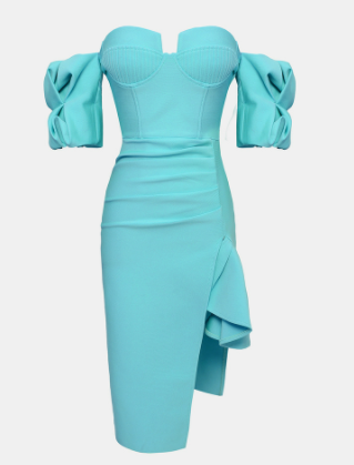 Puff Sleeve Ruffle Bandage Skirt for Women