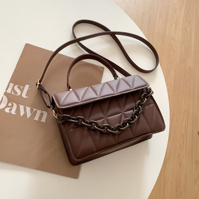 Trendy Plaid Women's Shoulder Bag with Chain Crossbody