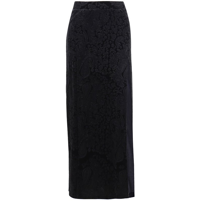 Embossed Double Slit Long Skirt for Women