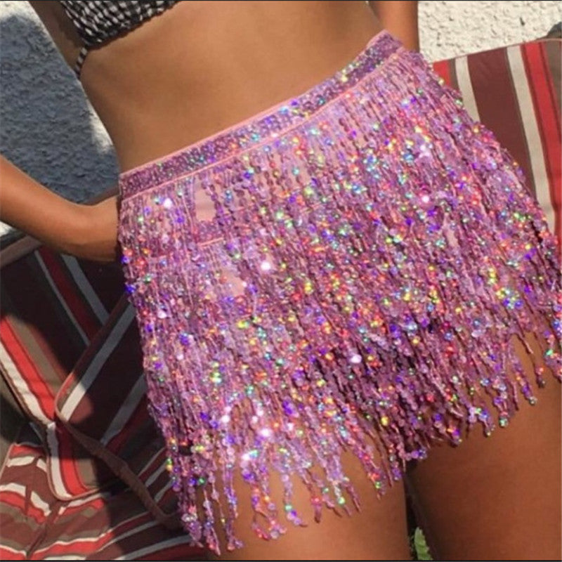 Sequined Tassel Half Skirt for Women