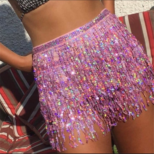 Sequined Tassel Half Skirt for Women