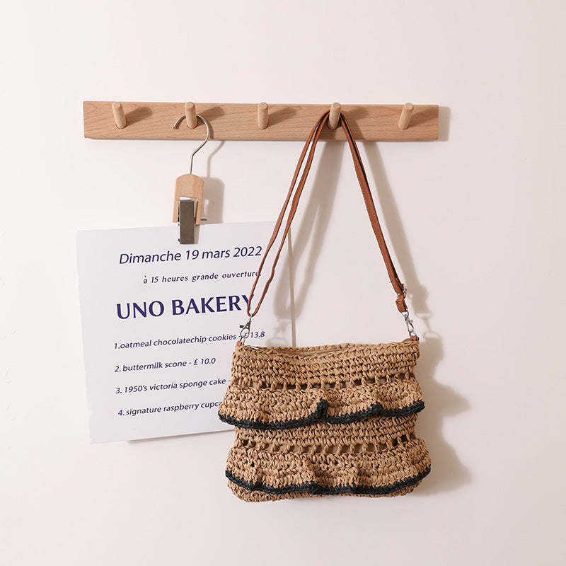 Colorful Ruffle Lace Straw Shoulder Bag for Summer