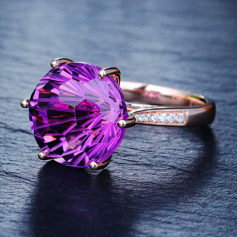 Fashionable Amethyst Turtle Face Ring with Six Claws