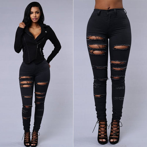 High Waist Ripped Skinny Jeans for Women