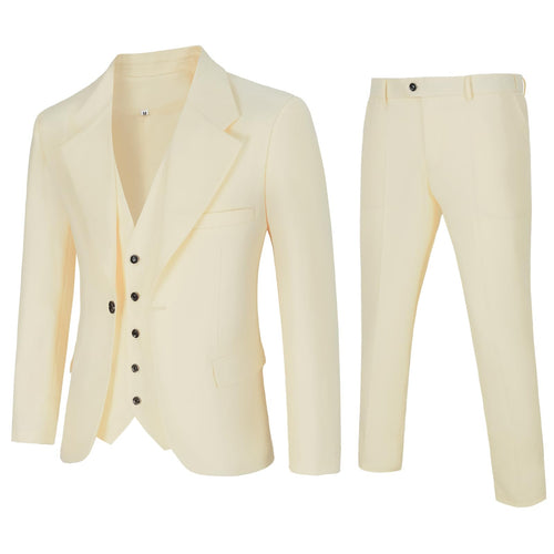 Mens Suit Slim Fit 3 Piece Suits for Men One Button Solid Jacket Vest Pants Tuxedo Set(Z3793WHXL)
