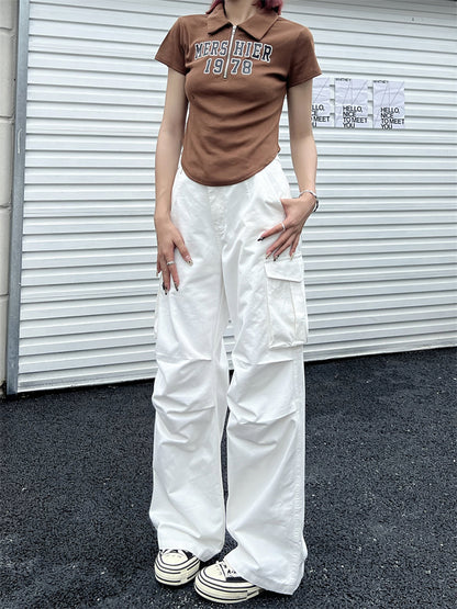 Deeptown Y2K Vintage White Cargo Pants for Women