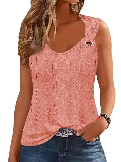 ETCYY Tank Tops for Women 2024 Trendy Summer Tops V Neck Sleeveless T Shirts Spring Clothes Casual Loose Blouses(L.Lace Orange)