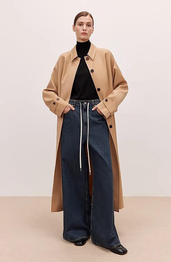 "Retro Blues" fashionable high waist pleated design washed casual wide leg jeans for women